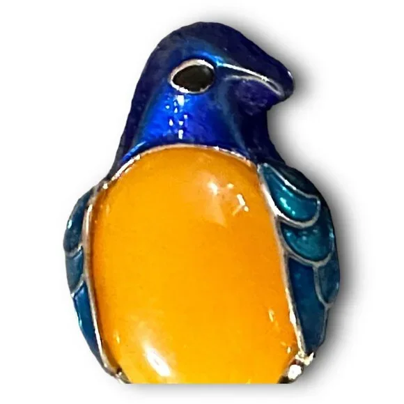 Enameled Bird Brooch/Pendent Semi Precious Topaz Belly Vintage Excellent - Picture 3 of 8
